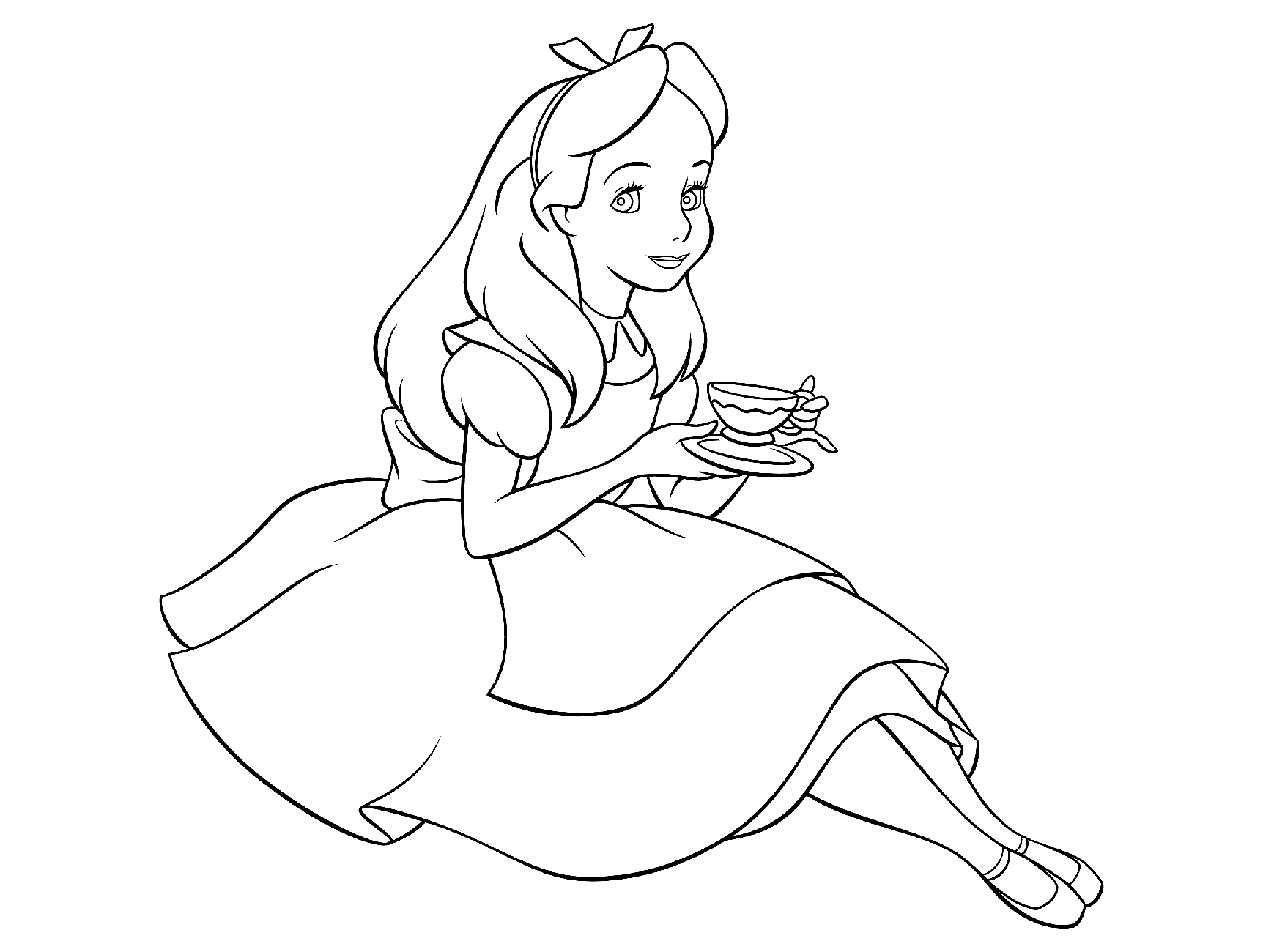 Disegni da colorare Alice con una tazza in mano