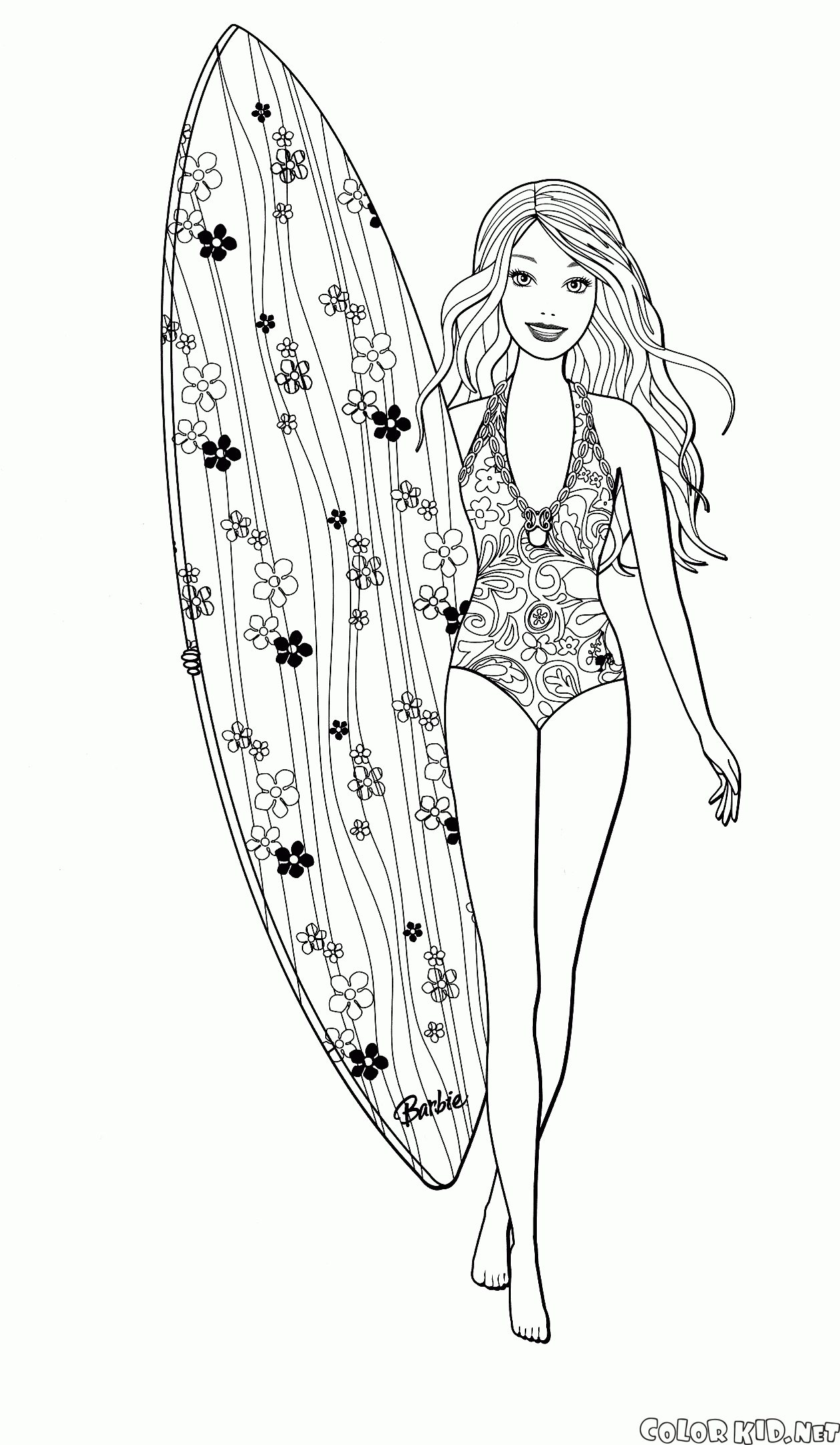 disegni da colorare  barbie è impegnata in surf