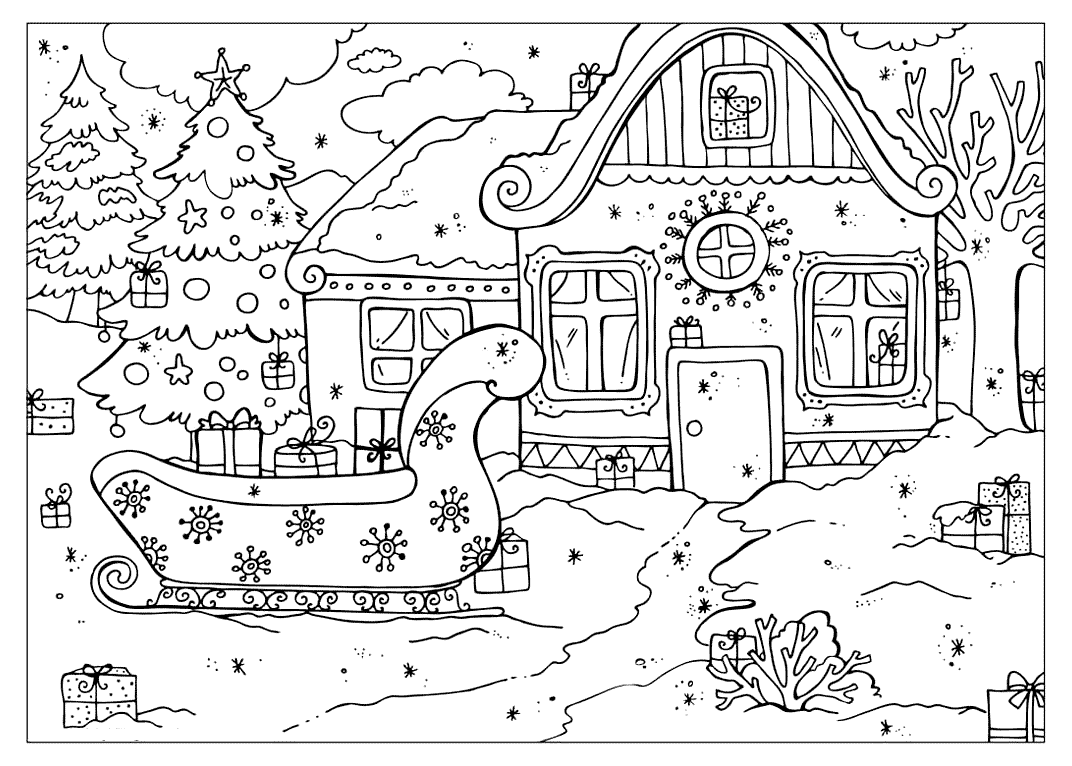 paesaggi natalizi da colorare - 4 Disegni da colorare - Hut Babbo Natale