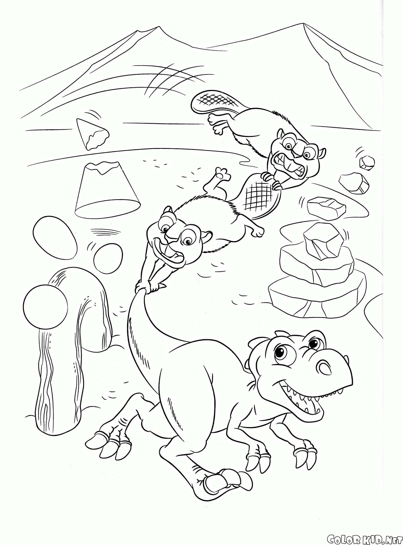 Castori bambini e cucciolo di dinosauro