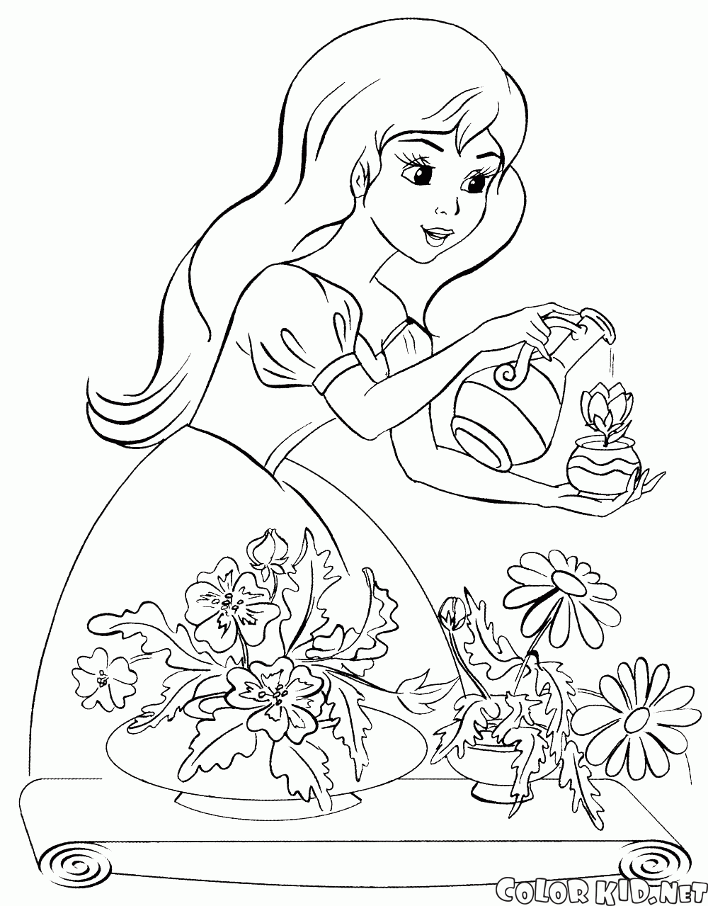Principessa innaffia i fiori