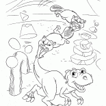 Castori bambini e cucciolo di dinosauro