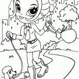 La ragazza sta camminando il suo animale domestico