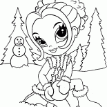 Ragazza che scolpisce pupazzo di neve