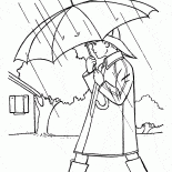 Il ragazzo sta camminando sotto la pioggia