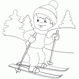Ragazzo sciare nel bosco